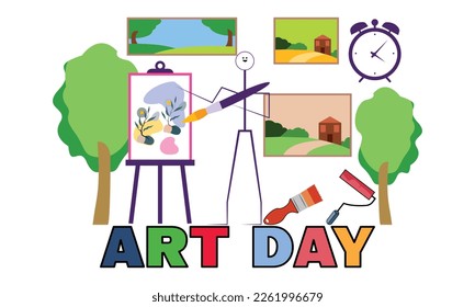  Feliz Día Mundial del Arte Vector e ilustración Diseño de fondo, Diseño de banderas del día internacional de los artistas, Camiseta del Vector del Día Mundial de Arte Plano Niños Creativos, e Ilustración del Vector del Tema de la Tipografía.