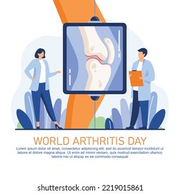 Feliz Día Mundial de la Artritis con Vector de Diseño Plano Knee, Rayos X y Doctores