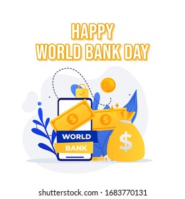 Happy World Bank Day. World Bank Day. Bank Day. Vector Illustration. Suitable for greeting card, poster and banner. Indonesian Translation : Selamat Hari Bank Sedunia.