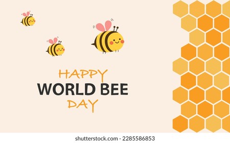 Happy World Bee Day. cute cartoon bees and honeycombs. cute cartoon bees vector illustration.