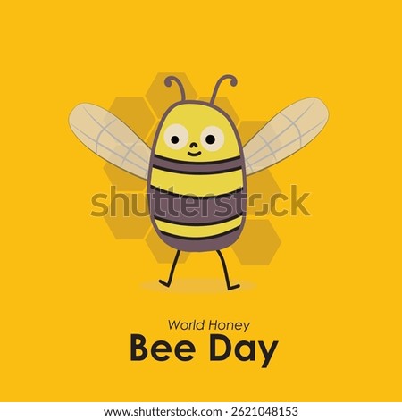 Happy World Bee Day. cute cartoon bees and honeycombs. Vector graphic of little bees and honeycomb borders background. 
