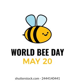 Happy World Bee Day 20. Mai Feier Poster. Niedliche Cartoon Bienen und Waben. Vektorillustration im flachen Cartoon-Stil 