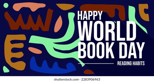Happy World Book Day, hand drawn contemporary abstract shapes. Modern graphic elements. Dynamical colored forms and line