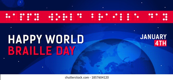 Happy world braille day, january 4 th web banner on abstract space background 