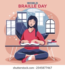 Happy World Braille Day vector illustration. Suitable for greeting card, poster and banner
