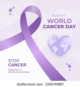 Happy World Cancer Day illustration stop cancer campaign on purple color background. World Cancer Day February 4th design