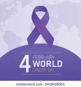 Happy World Cancer Day Illustration: Stop Cancer Campaign on Purple Background