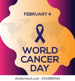Happy World Cancer Day illustration stop cancer campaign on purple color background. World Cancer Day February 4th flat design