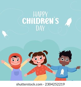 Happy world children's day in a flat background