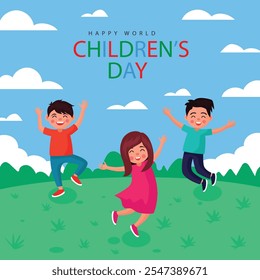 Happy World Children's Day Post and Greeting Card. Modern and Minimal World Children's Day Celebration Vector Illustration.
