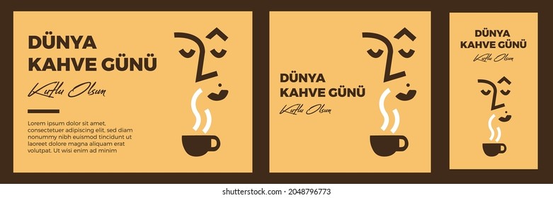  Happy World Coffee Day. Vector illustration greeting card design.