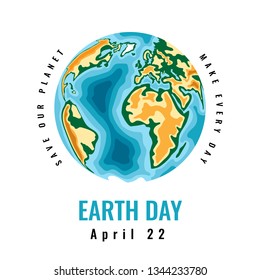 Happy World Earth Day. April 22. paper cut style design. Vector illustration.