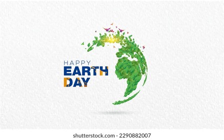 Happy world Earth Day concept. green sustainable, Eco friendly 3d earth environment. Save earth save life. Vector illustration