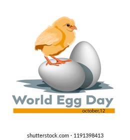 Happy World Egg Day.Vector illustration, greetings card. eggs and chicken