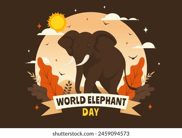 Happy World Elephant Day Vector Illustration on 12 August with Elephants Animals for Salvation Efforts and Conservation in Flat Cartoon Background