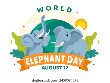 Happy World Elephant Day Vector Illustration on 12 August with Elephants Animals for Salvation Efforts and Conservation in Flat Cartoon Background