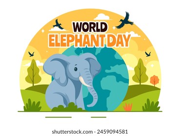 Feliz Día Mundial del Elefante Ilustración vectorial el 12 de agosto con los animales de los elefantes para los esfuerzos de salvación y la conservación en el fondo plano de la historieta