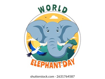 Happy World Elephant Day Vector Illustration on August 12, featuring Elephants for Conservation and Salvation Efforts in a Flat Style Background