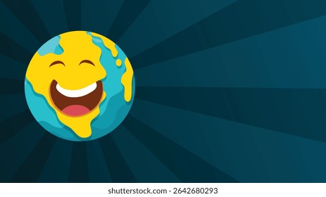 Um mundo feliz emoji rindo com raios brilhantes no dia emoji