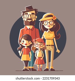 Happy world family day. International Parents Day. Mom Dad Kids together flat design style vector illustration