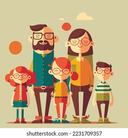 Happy world family day. International Parents Day. Mom Dad Kids together flat design style vector illustration