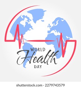 Happy World Health Day with heatbeat around the world. Suitable for world health day events