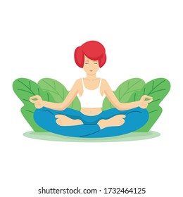 Happy world health day with woman doing yoga Vector. international yoga day