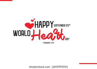 Feliz Día Mundial del Corazón Vector Dibujado a Mano Pincel Letras Tipografía Con Formas Rojas del Corazón Imagen