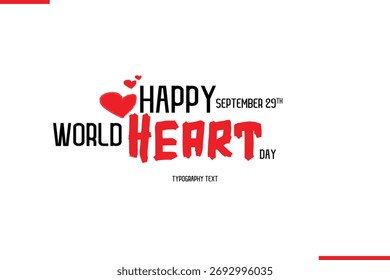 Feliz Día Mundial del Corazón Vector Dibujado a Mano Pincel Letras Tipografía Con Formas Rojas del Corazón Imagen