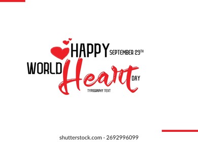 Happy World Heart Day Vektor handgezeichnet Pinsel Schriftzug Typografie mit roten Herzen Formen Bild