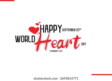 Feliz Día Mundial del Corazón Vector Dibujado a Mano Pincel Letras Tipografía Con Formas Rojas del Corazón Imagen