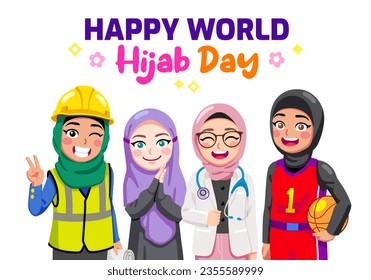 Frohe Welhijab-Tag Vektorgrafik in verschiedenen Berufen