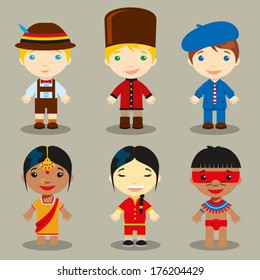 Happy World Kids Set with multicultural traditional costumes