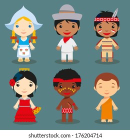 Happy World Kids Set with multicultural traditional costumes