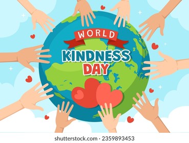 Happy World Kindness Day Vector Illustration on November 13 with Earth and Love for Charitable Assistance in Flat Cartoon Background Templates