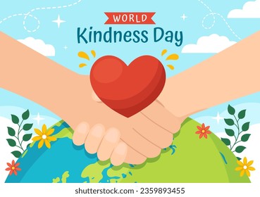 Happy World Kindness Day Vector Illustration on November 13 with Earth and Love for Charitable Assistance in Flat Cartoon Background Templates