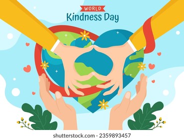 Happy World Kindness Day Vector Illustration on November 13 with Earth and Love for Charitable Assistance in Flat Cartoon Background Templates