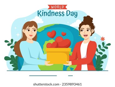 Happy World Kindness Day Vector Illustration on November 13 with Earth and Love for Charitable Assistance in Flat Cartoon Background Templates