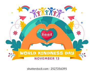 Happy World Kindness Day Vektorgrafik am 13. November, mit der Erde und der Liebe zur Förderung der gemeinnützigen Hilfe in einem flachen Stil Hintergrund