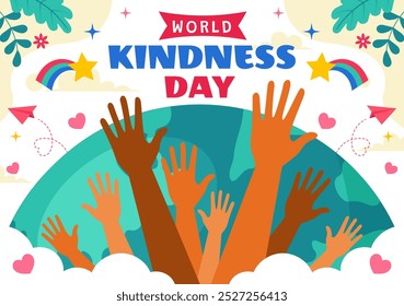 Happy World Kindness Day Vector Illustration on November 13, featuring the Earth and Love to Promote Charitable Assistance in a Flat Style Background