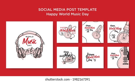 Happy world music day celebration - Vector. hand draw template perfect good for feed, greeting card, post