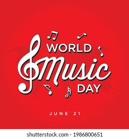 Happy world music day celebration Hand draw typography - Vector