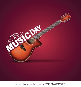 happy world music day event and musical instruments with red background. abstract vector illustration design	