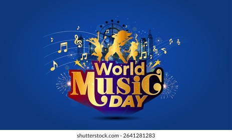 Happy World music day. Greeting card design background and celebration concert concept.