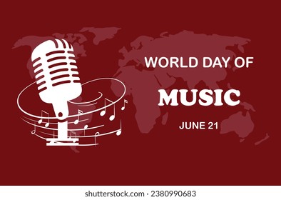 happy world music day and musical instruments with red background. vector illustration design