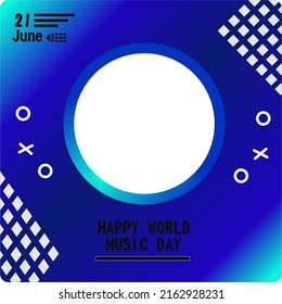 Feliz día mundial de la música. twibbon vectorial con fondo de color neón.
