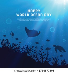 Happy World Oceans Day Background Underwater Stock Vector Royalty Free