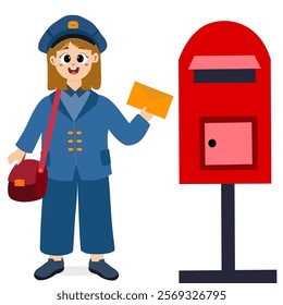 Happy World Post Day, there are people delivering letters to the post office. World Post Day celebration card. Postcard design for postal service worker congratulatory vector illustration.