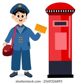 Happy World Post Day, there are people delivering letters to the post office. World Post Day celebration card. Postcard design for postal service worker congratulatory vector illustration.