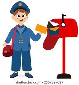 Happy World Post Day, there are people delivering letters to the post office. World Post Day celebration card. Postcard design for postal service worker congratulatory vector illustration.